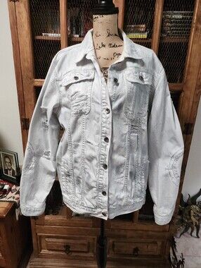 NWOT LRG Lifted Research Group Light Wash Distressed Denim Jean Jacket Sz 2XL